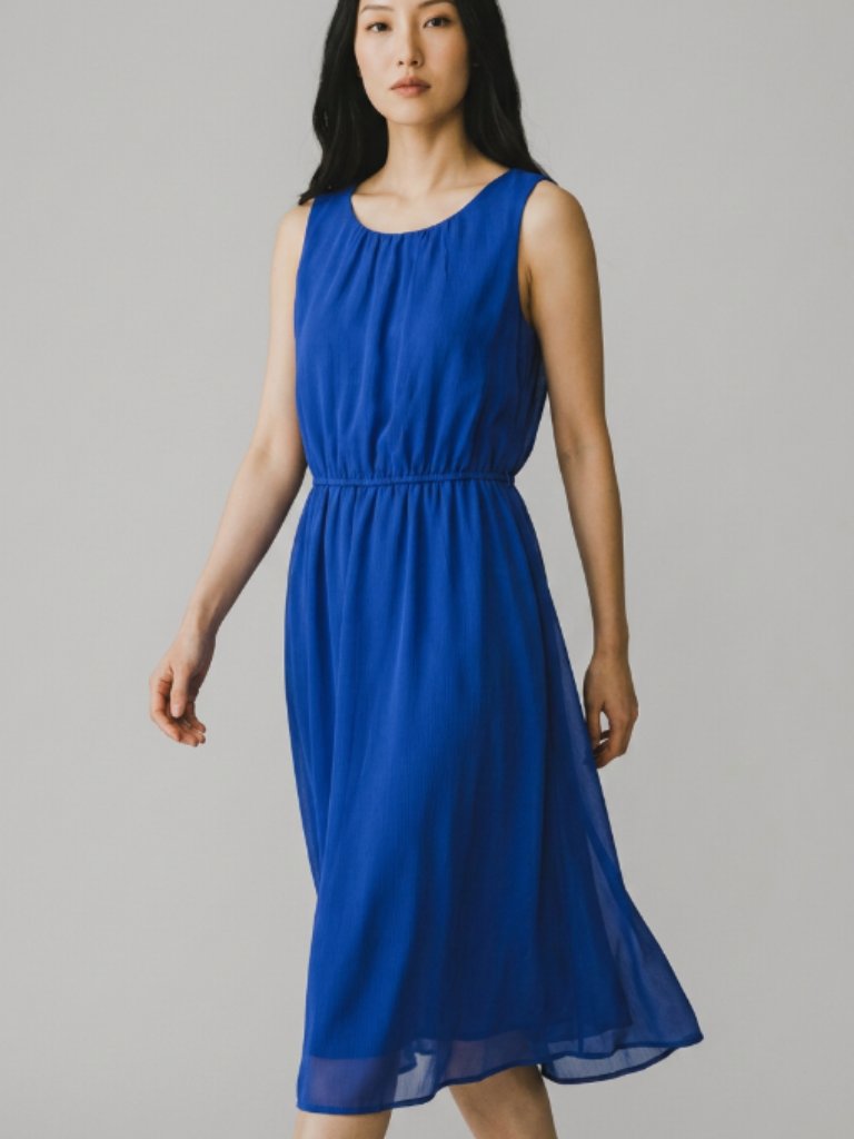 Banana Republic Size 0 Royal Blue Sleeveless Chiffon Dress Elastic Waist Lined